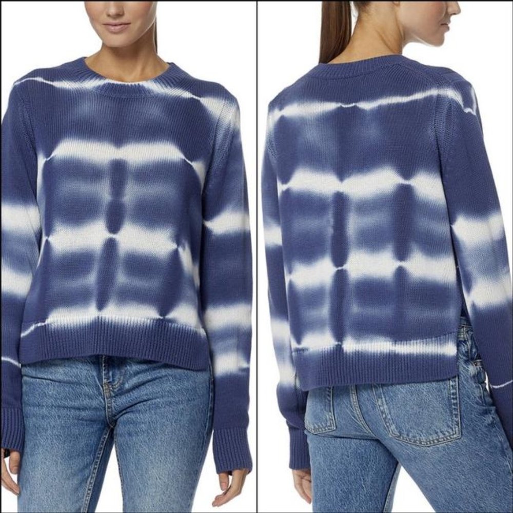 NWT Sz S 360 Sweater Blue White Tie Dye Long Sleeve Sweater